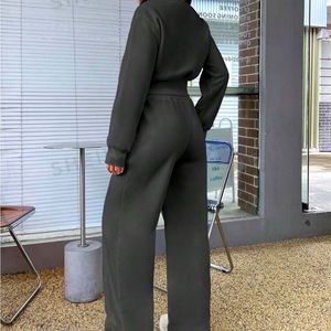 Solid drop shoulder crop sweatshirt & wide leg pants.